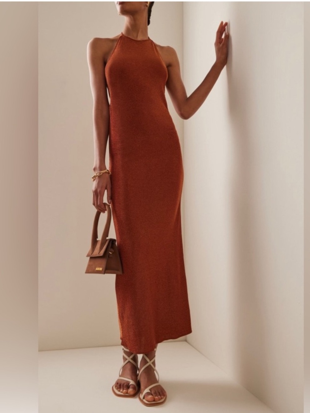 Posse Charlotte Metallic Halter Maxi Dress
